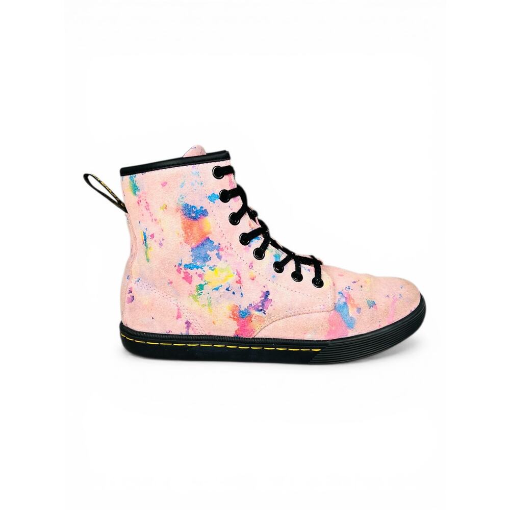 Dr. Martens Sheridan Pink Confetti Suede Lace Up High Top Ankle Boots Women's 7